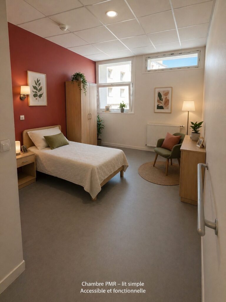 Chambre PMR accessible et fonctionnelle Chambre PMR accessible et fonctionnelle