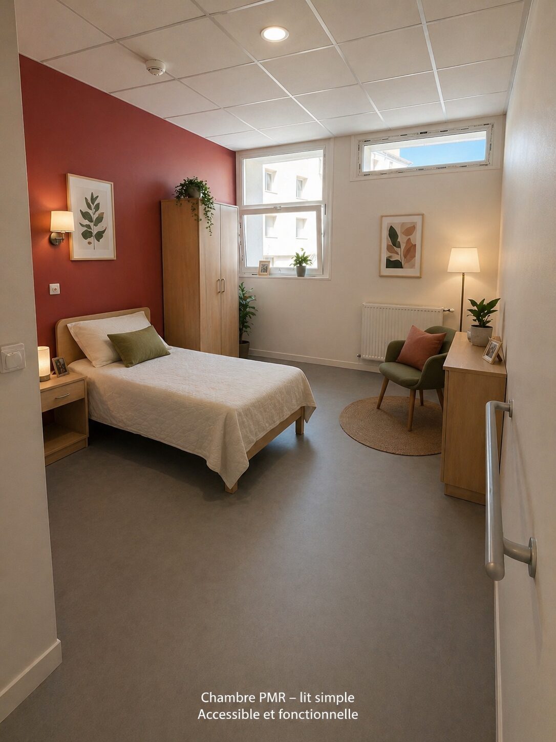 Chambre PMR accessible et fonctionnelle